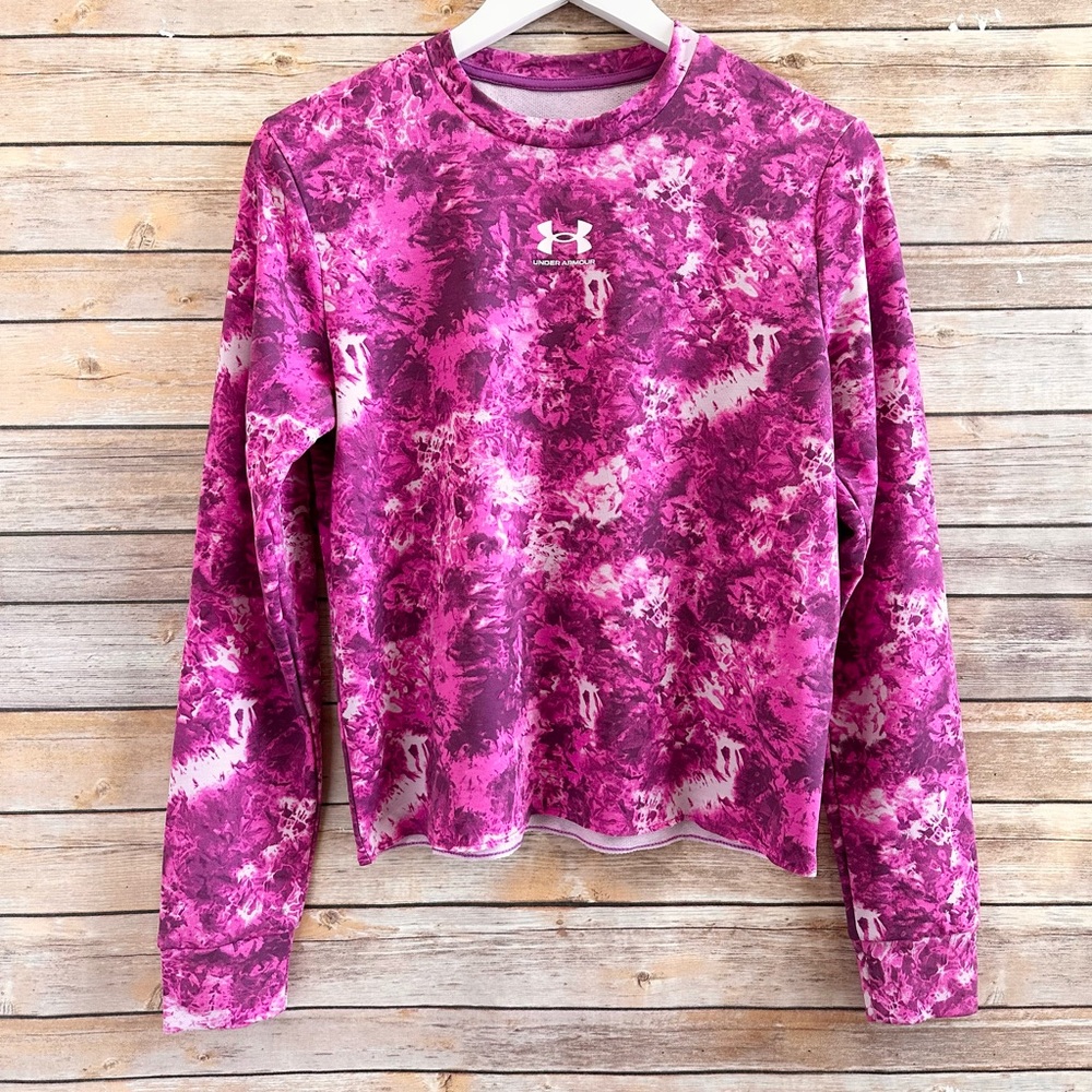 Under Armour Tee Women’s Size XS Pink Purple Rival Terry Print Crew NWT